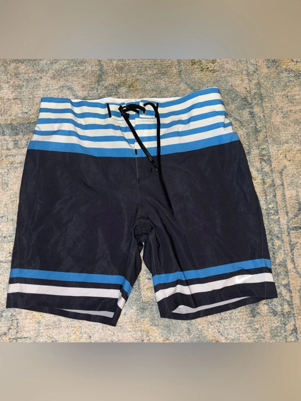 Nike Men's Black & Blue Striped Swim Board Shorts